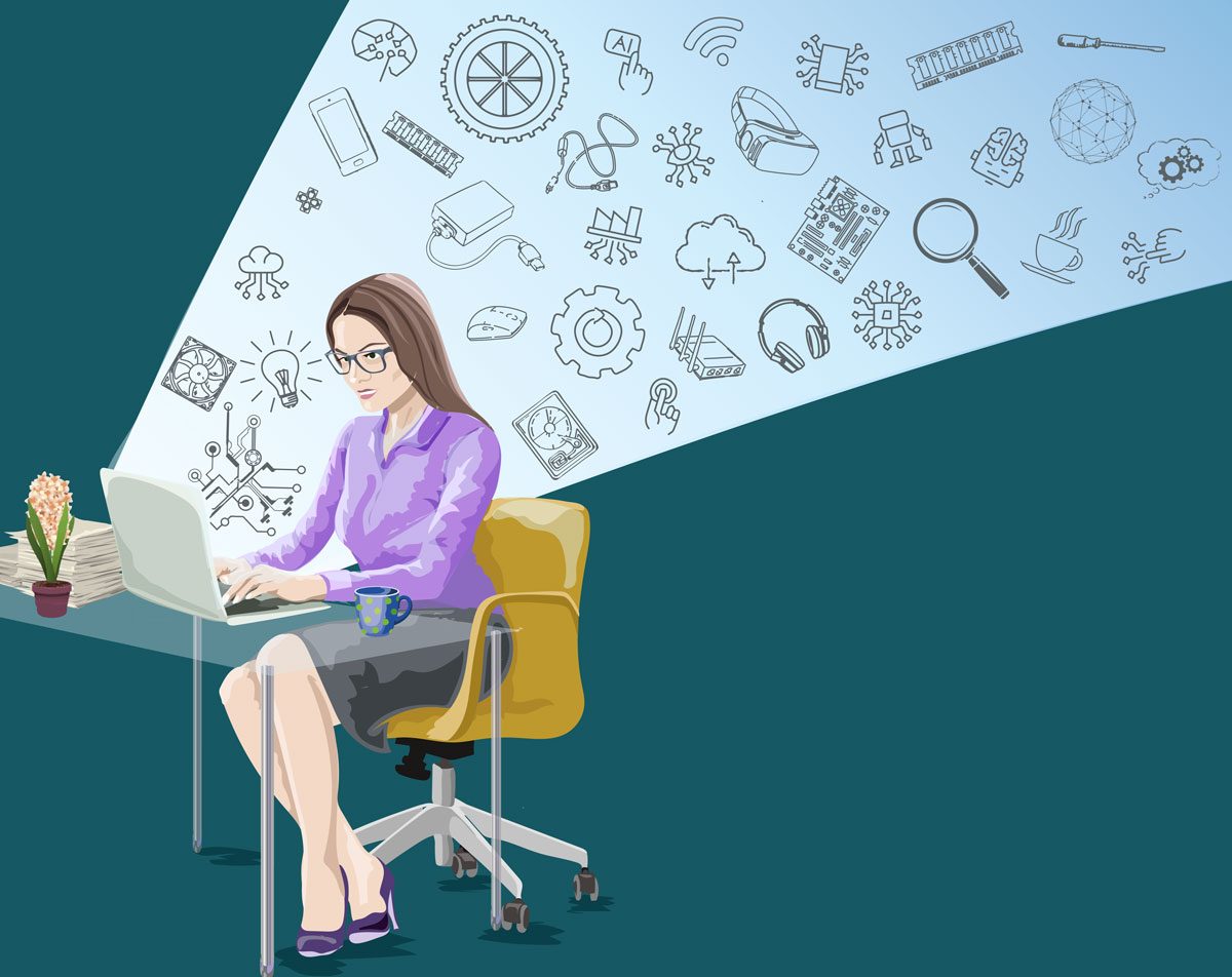 illustration of woman working at desk